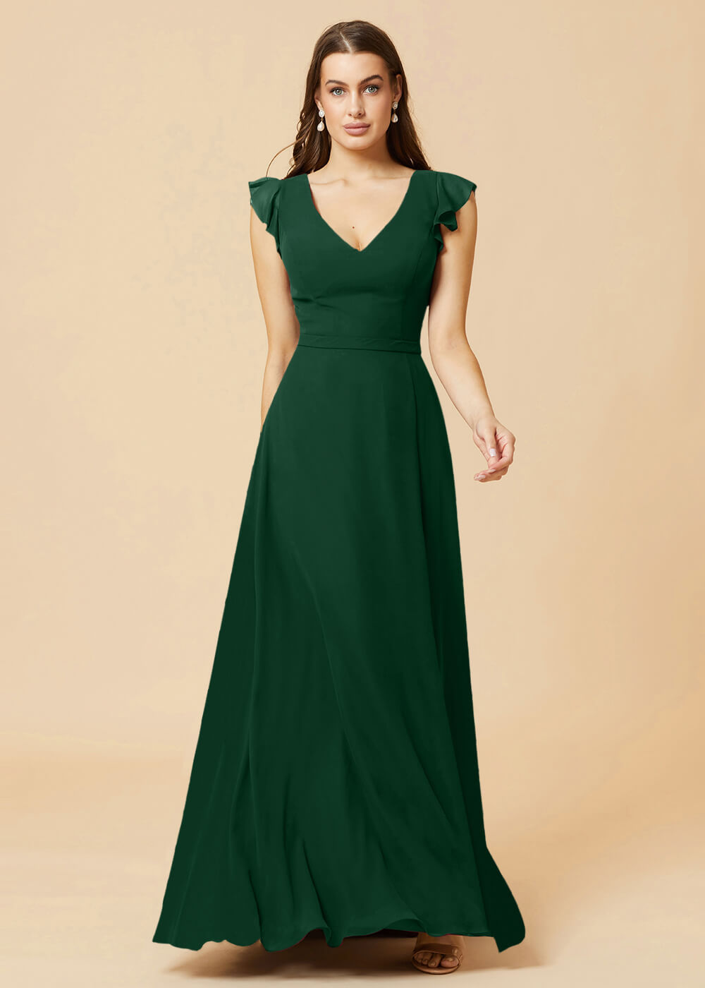 V-neck V-back A-line Chiffon Bridesmaid Dress