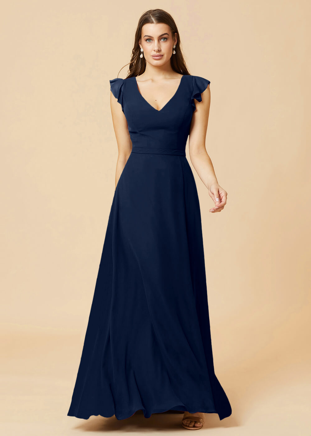 V-neck V-back A-line Chiffon Bridesmaid Dress