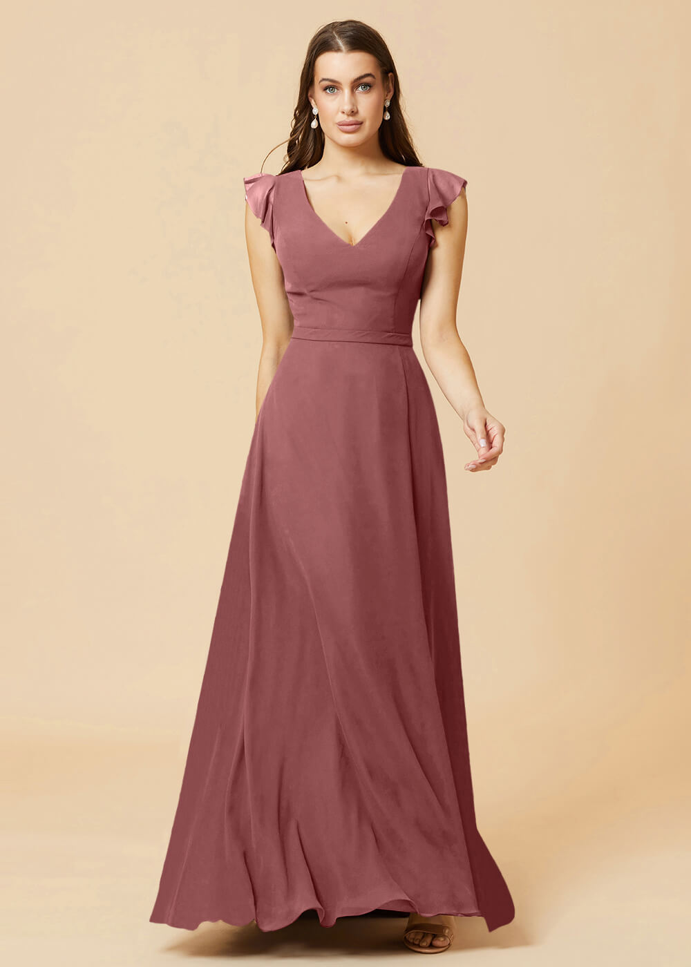V-neck V-back A-line Chiffon Bridesmaid Dress