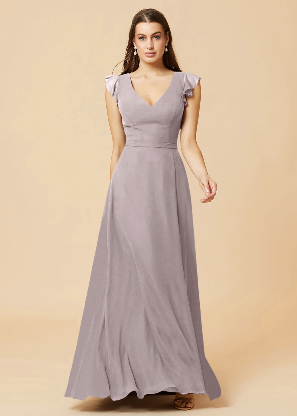 V-neck V-back A-line Chiffon Bridesmaid Dress