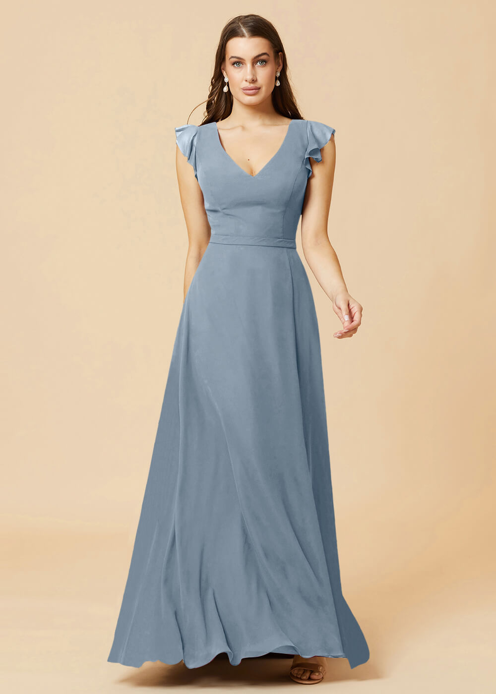 V-neck V-back A-line Chiffon Bridesmaid Dress
