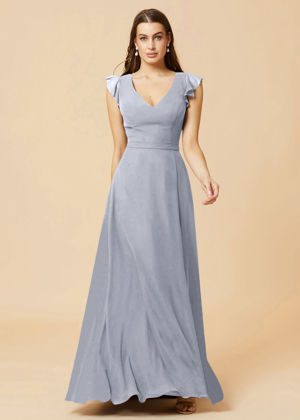 V-neck V-back A-line Chiffon Bridesmaid Dress