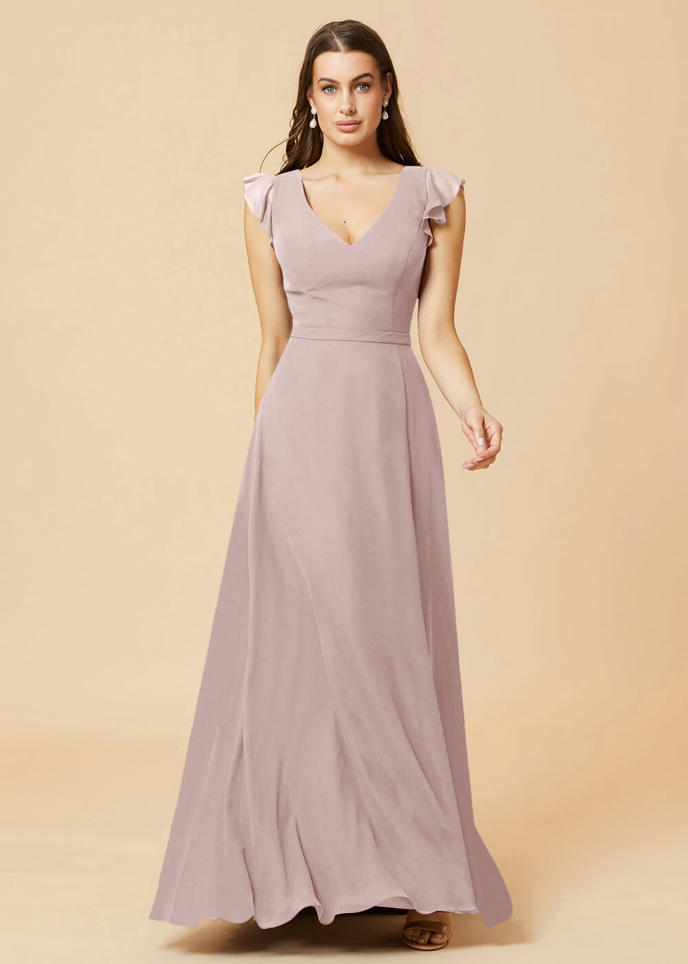 V-neck V-back A-line Chiffon Bridesmaid Dress