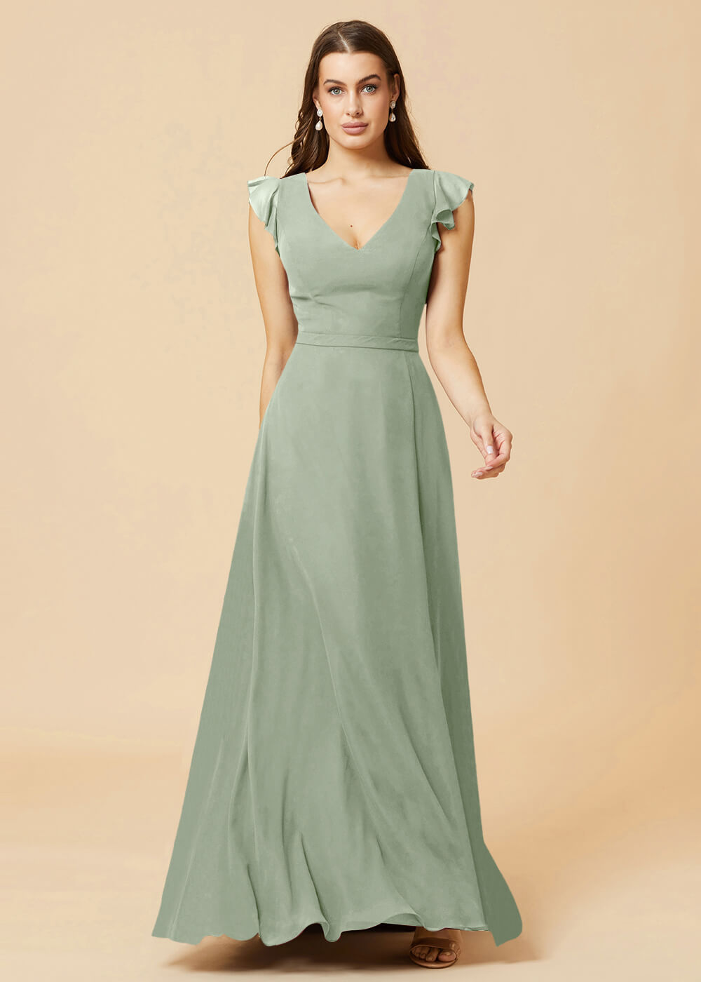 V-neck V-back A-line Chiffon Bridesmaid Dress