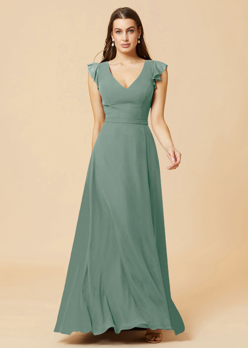 V-neck V-back A-line Chiffon Bridesmaid Dress