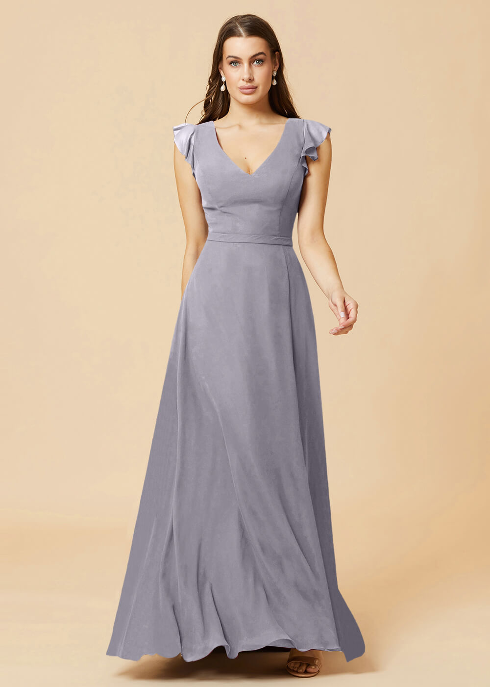 V-neck V-back A-line Chiffon Bridesmaid Dress