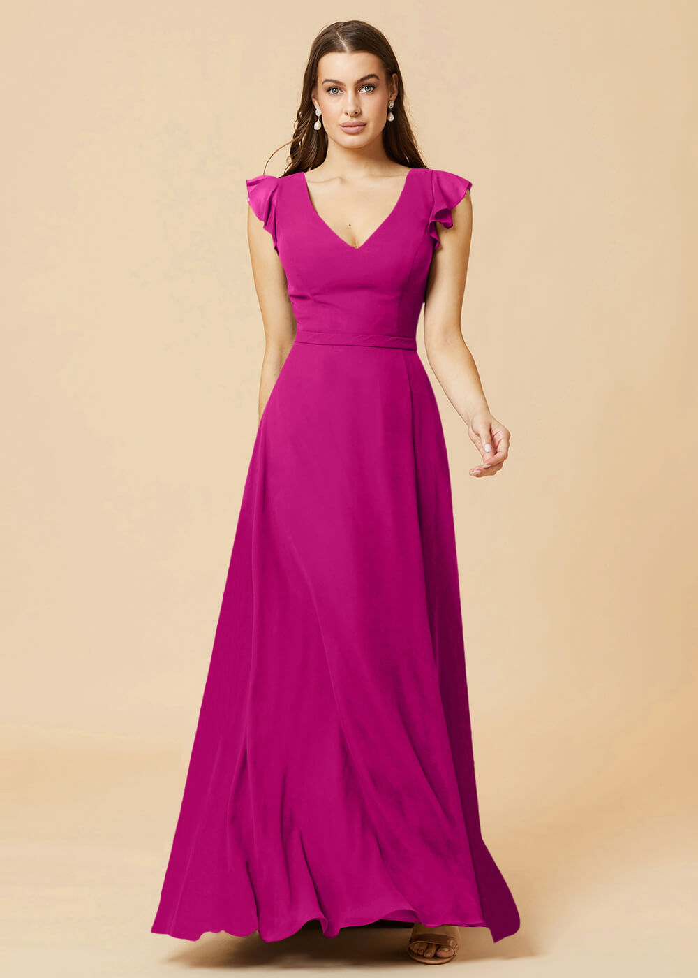 V-neck V-back A-line Chiffon Bridesmaid Dress