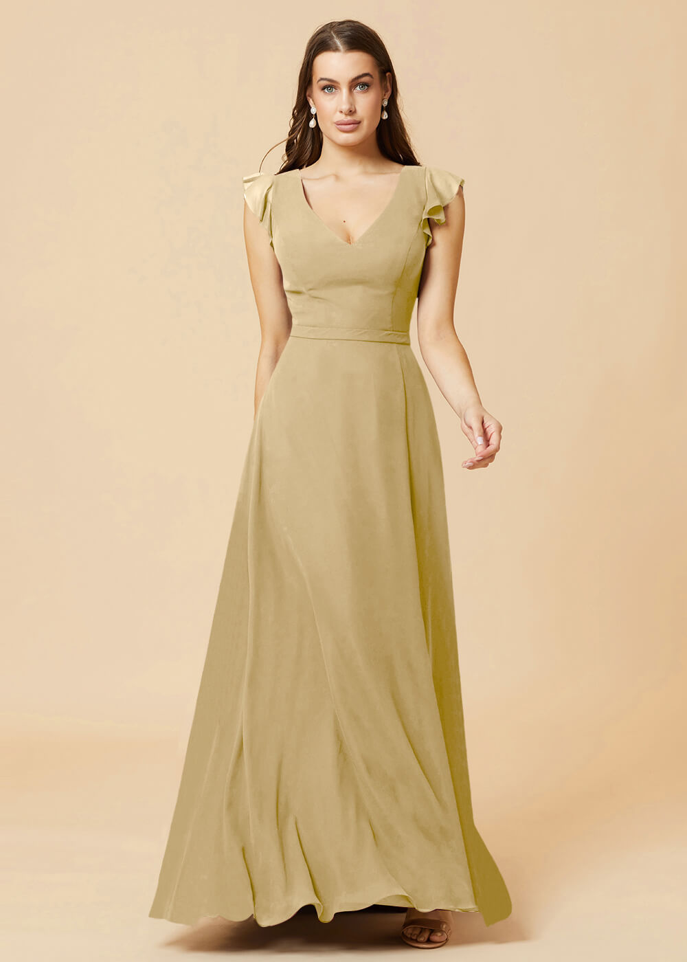 V-neck V-back A-line Chiffon Bridesmaid Dress