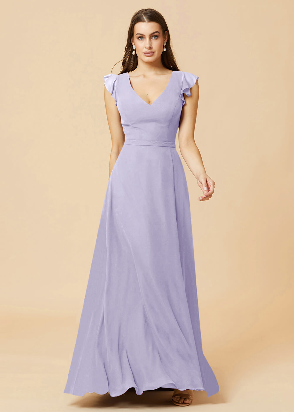 V-neck V-back A-line Chiffon Bridesmaid Dress