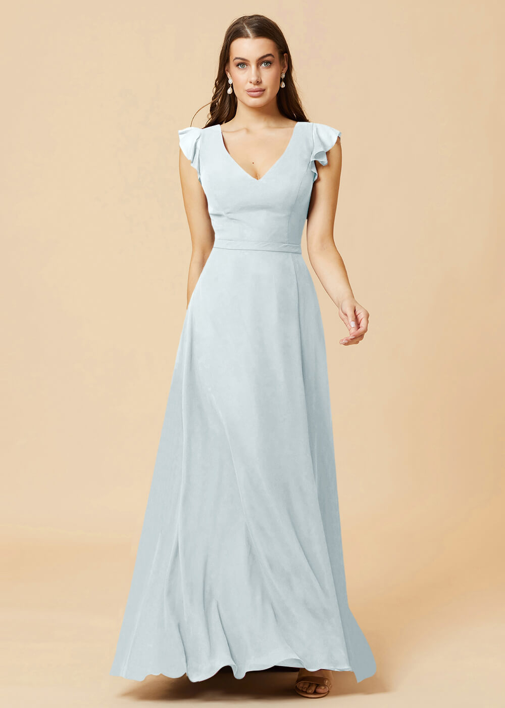 V-neck V-back A-line Chiffon Bridesmaid Dress