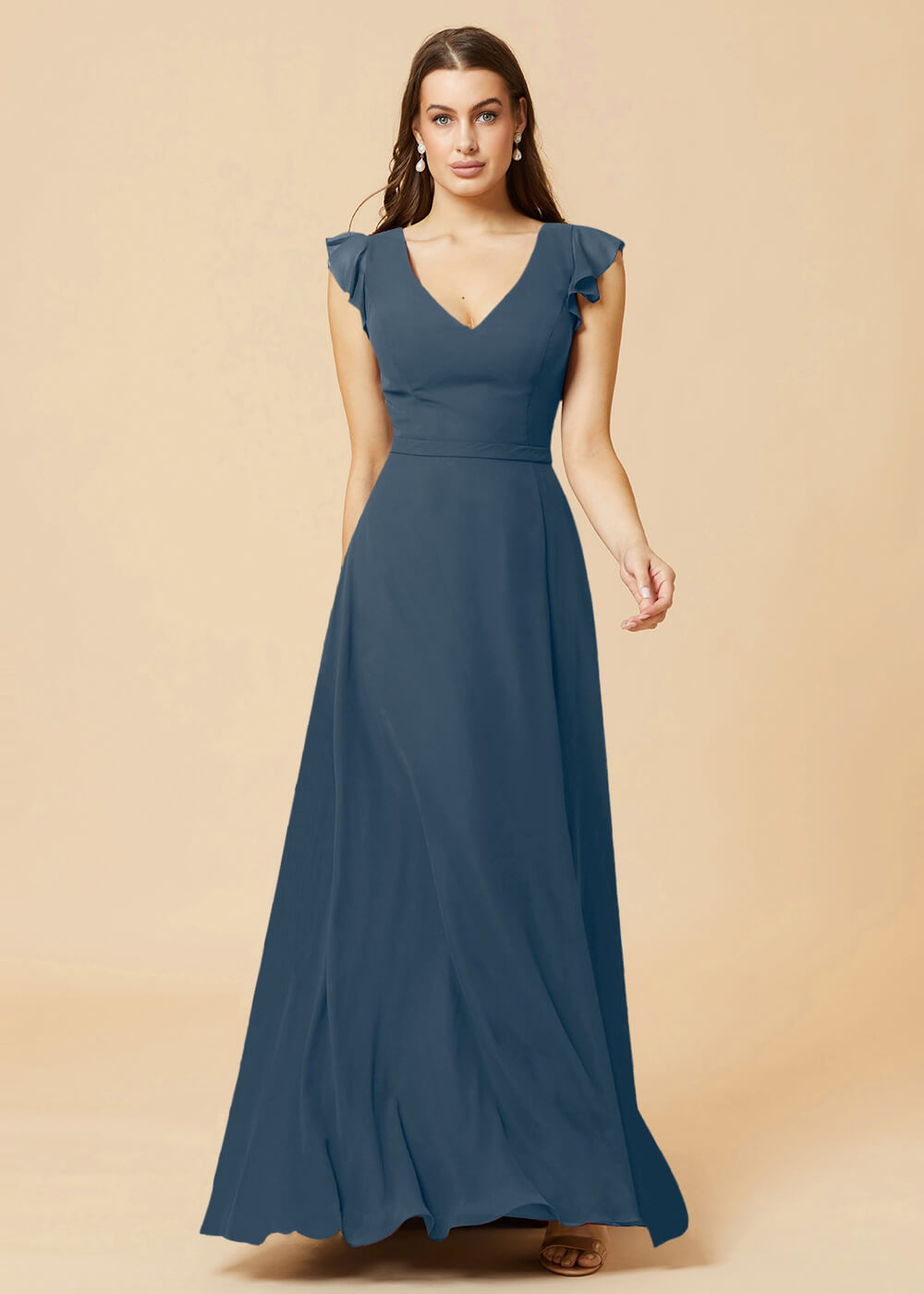 V-neck V-back A-line Chiffon Bridesmaid Dress