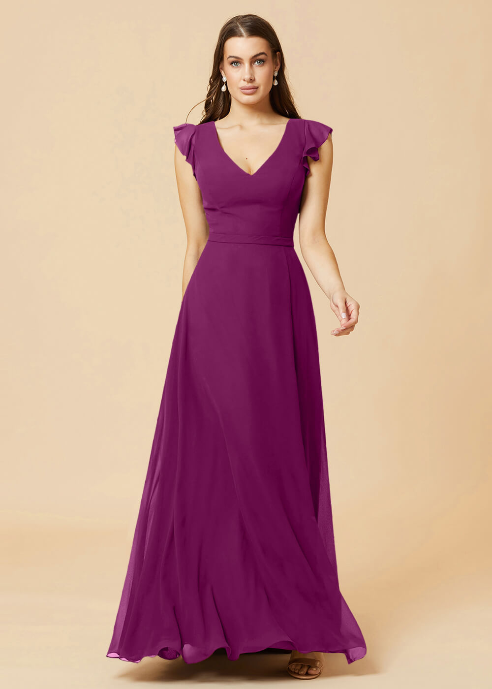 V-neck V-back A-line Chiffon Bridesmaid Dress