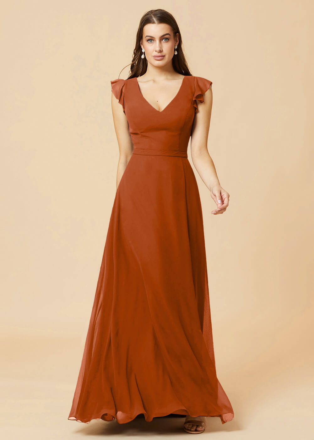 V-neck V-back A-line Chiffon Bridesmaid Dress