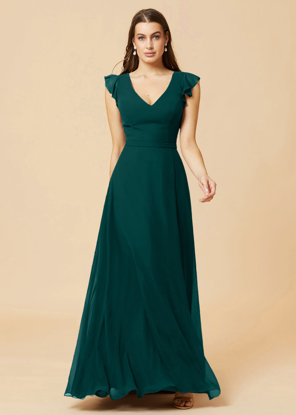 V-neck V-back A-line Chiffon Bridesmaid Dress