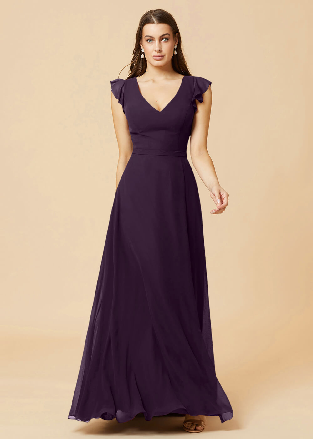 V-neck V-back A-line Chiffon Bridesmaid Dress