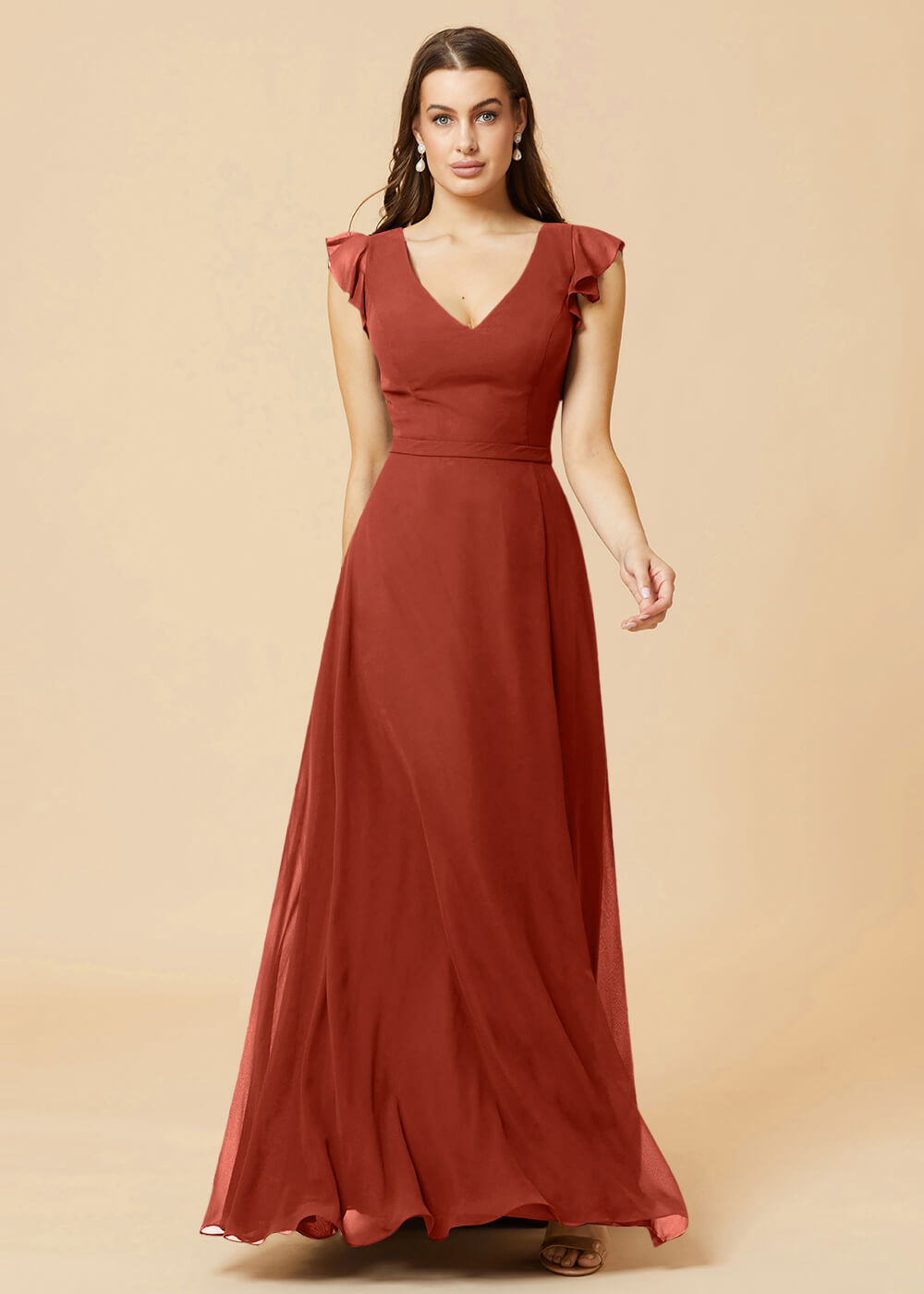 V-neck V-back A-line Chiffon Bridesmaid Dress