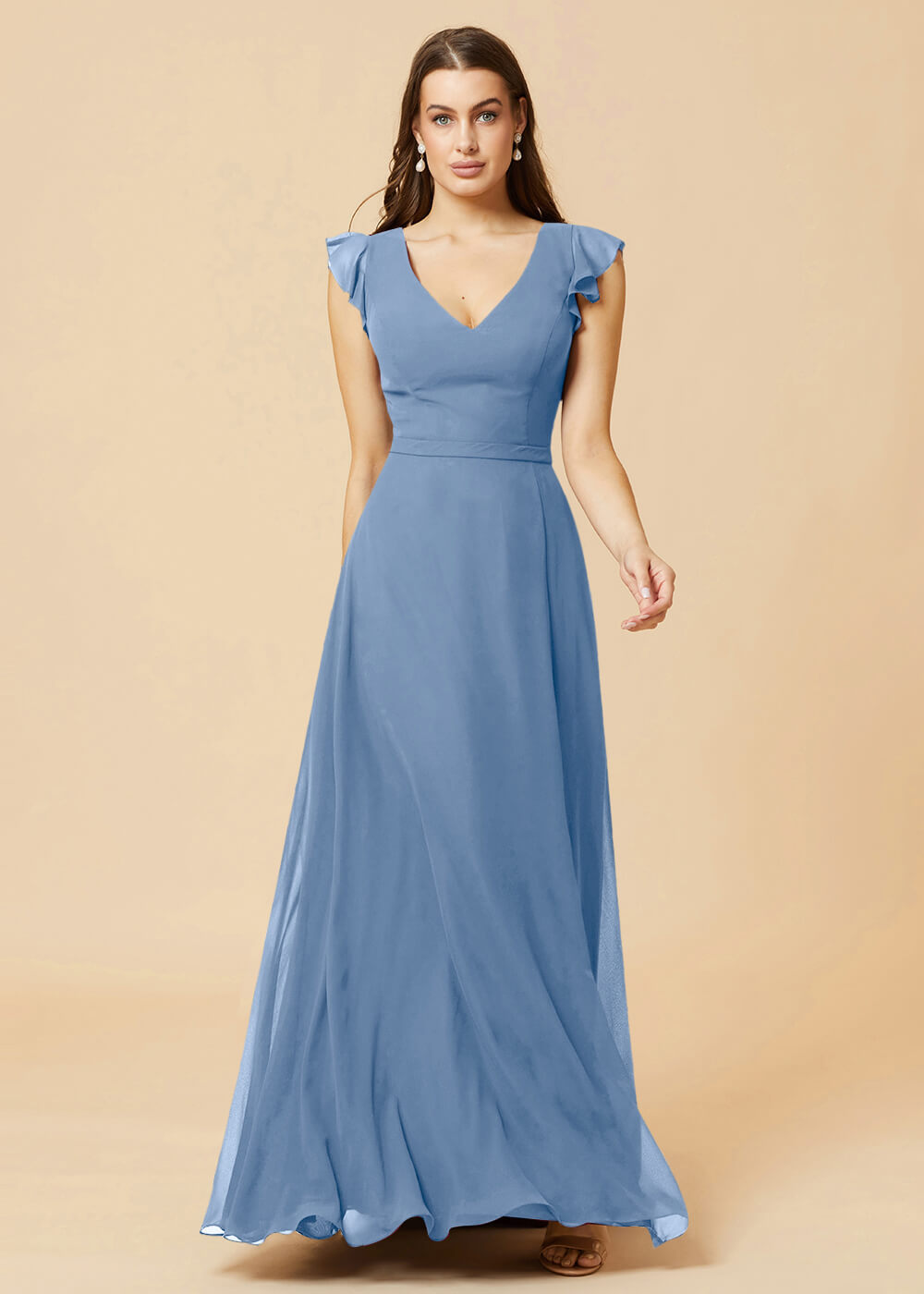 V-neck V-back A-line Chiffon Bridesmaid Dress