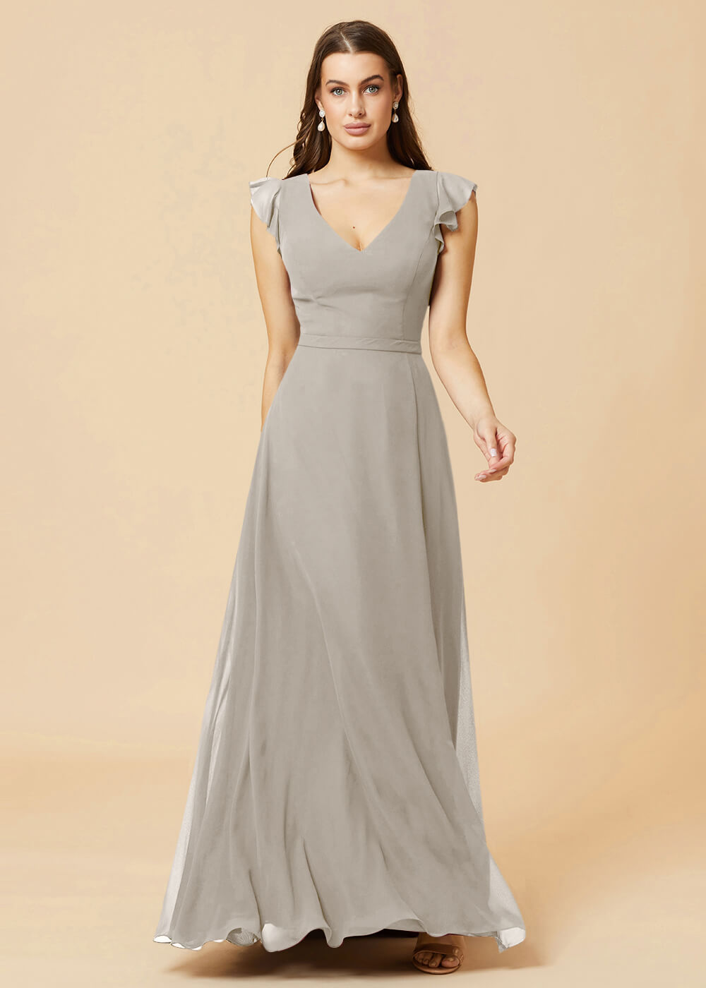 V-neck V-back A-line Chiffon Bridesmaid Dress