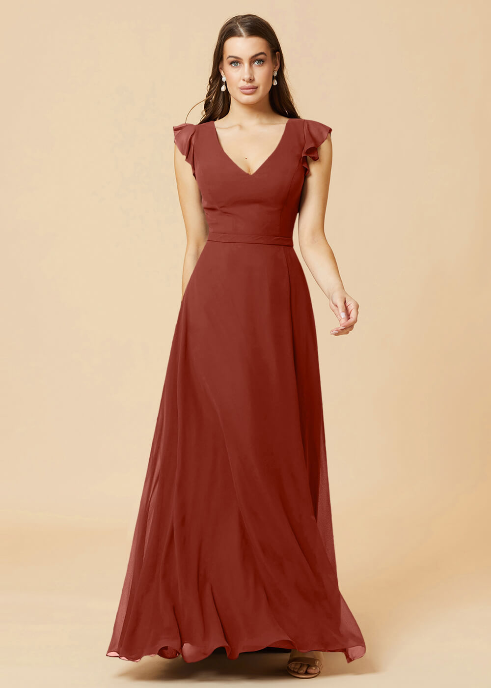 V-neck V-back A-line Chiffon Bridesmaid Dress