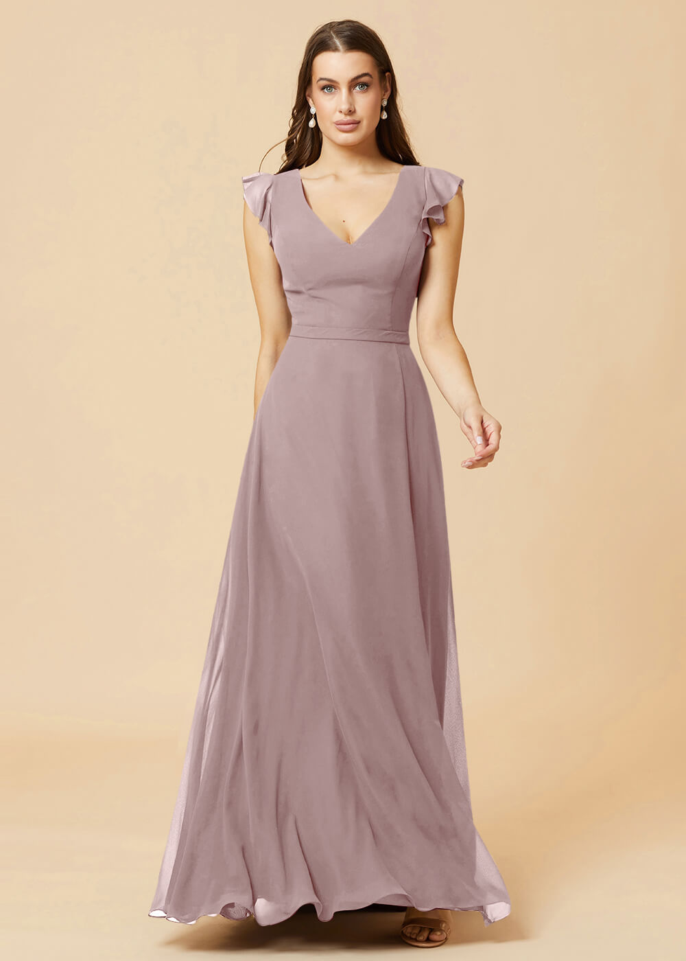 V-neck V-back A-line Chiffon Bridesmaid Dress