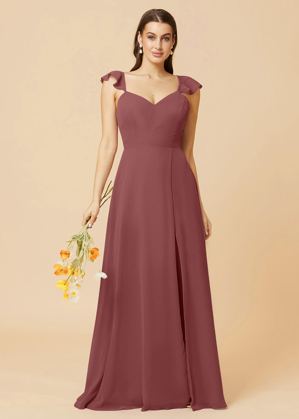 V-neck Tie Back Strap A-line Chiffon Bridesmaid Dress