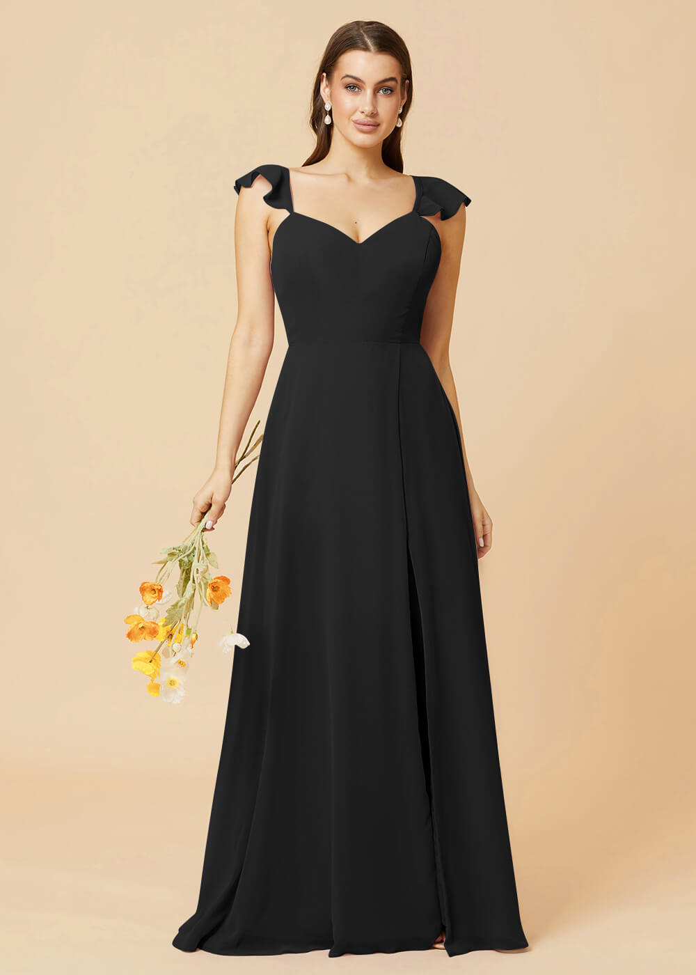 V-neck Tie Back Strap A-line Chiffon Bridesmaid Dress