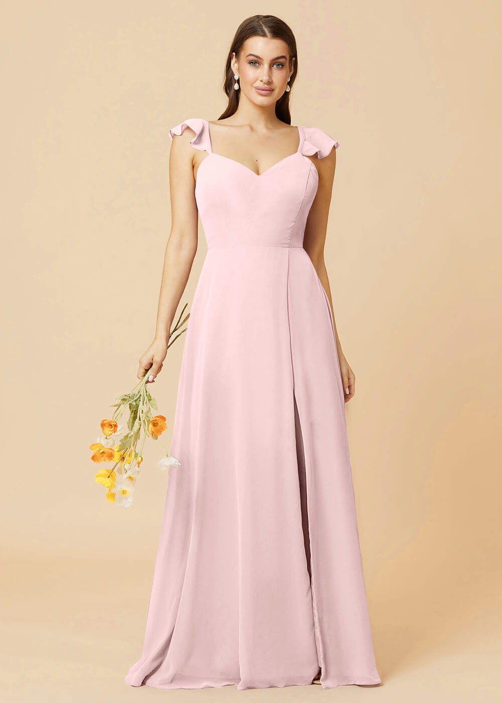 V-neck Tie Back Strap A-line Chiffon Bridesmaid Dress