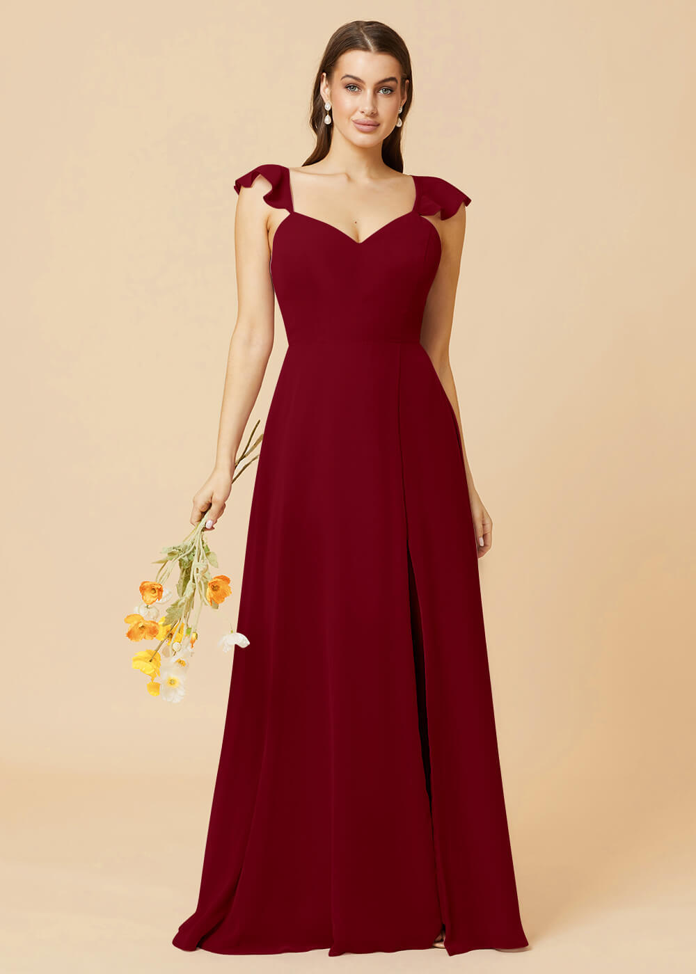 V-neck Tie Back Strap A-line Chiffon Bridesmaid Dress