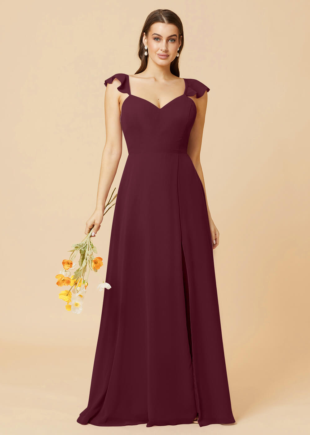 V-neck Tie Back Strap A-line Chiffon Bridesmaid Dress