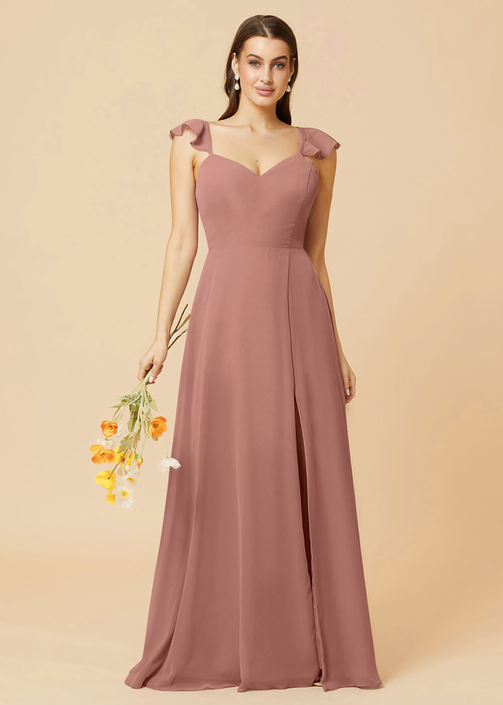 V-neck Tie Back Strap A-line Chiffon Bridesmaid Dress