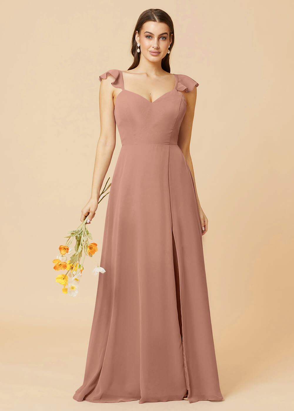 V-neck Tie Back Strap A-line Chiffon Bridesmaid Dress