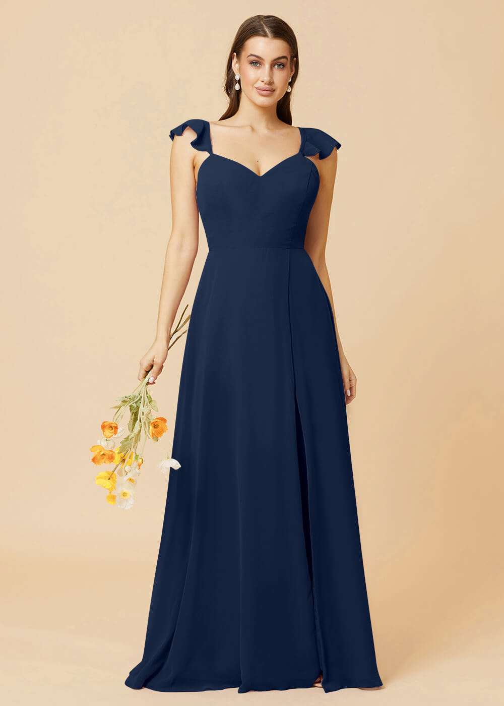 V-neck Tie Back Strap A-line Chiffon Bridesmaid Dress