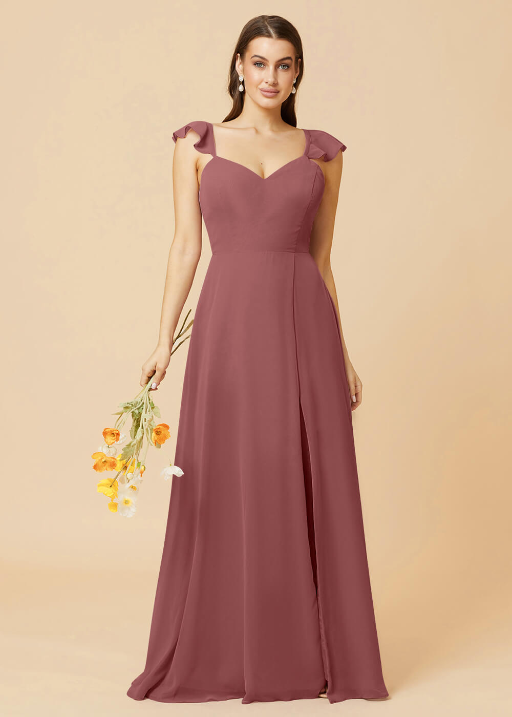 V-neck Tie Back Strap A-line Chiffon Bridesmaid Dress