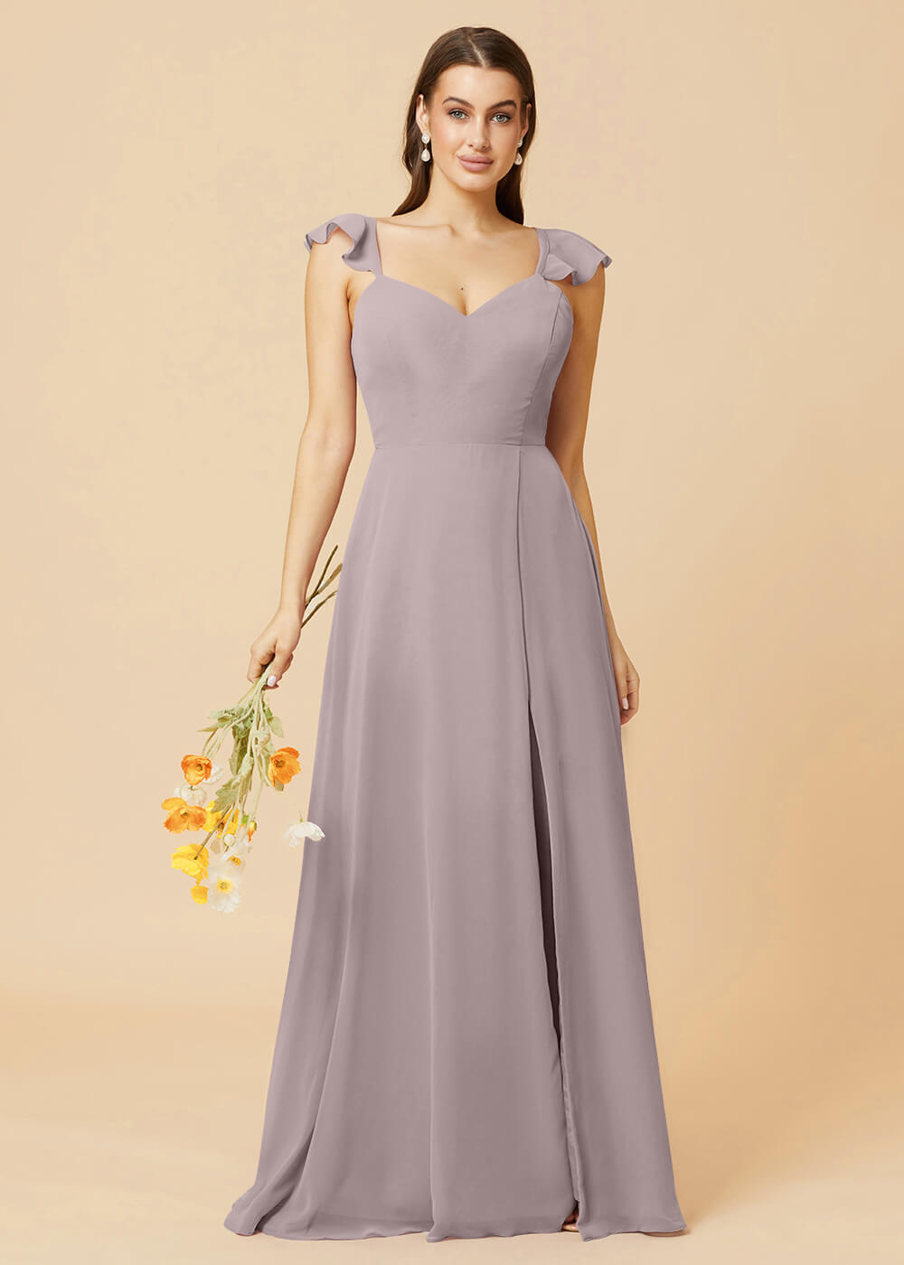 V-neck Tie Back Strap A-line Chiffon Bridesmaid Dress