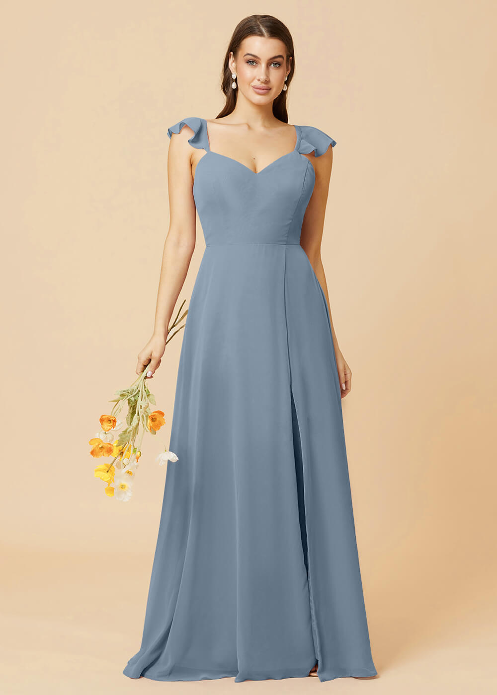 V-neck Tie Back Strap A-line Chiffon Bridesmaid Dress