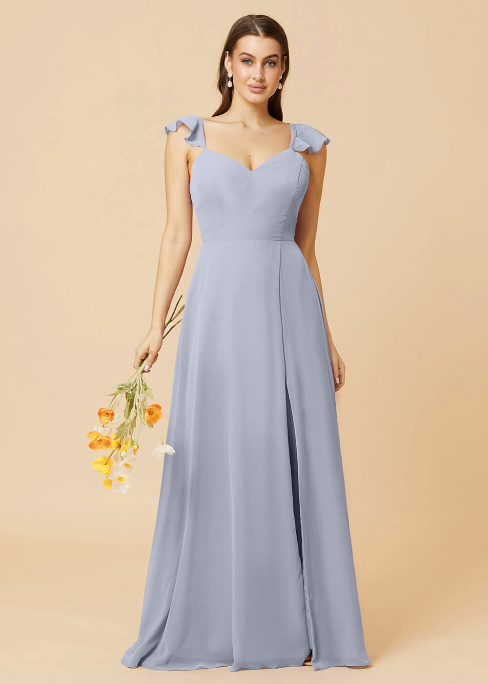 V-neck Tie Back Strap A-line Chiffon Bridesmaid Dress