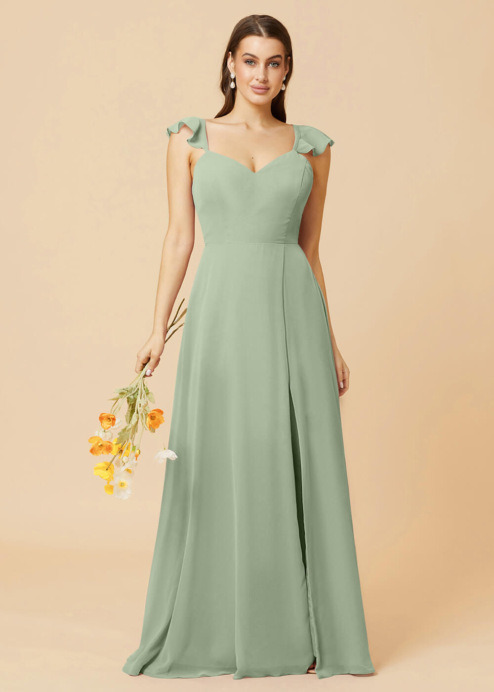 V-neck Tie Back Strap A-line Chiffon Bridesmaid Dress