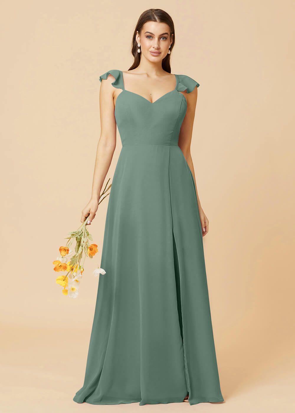 V-neck Tie Back Strap A-line Chiffon Bridesmaid Dress