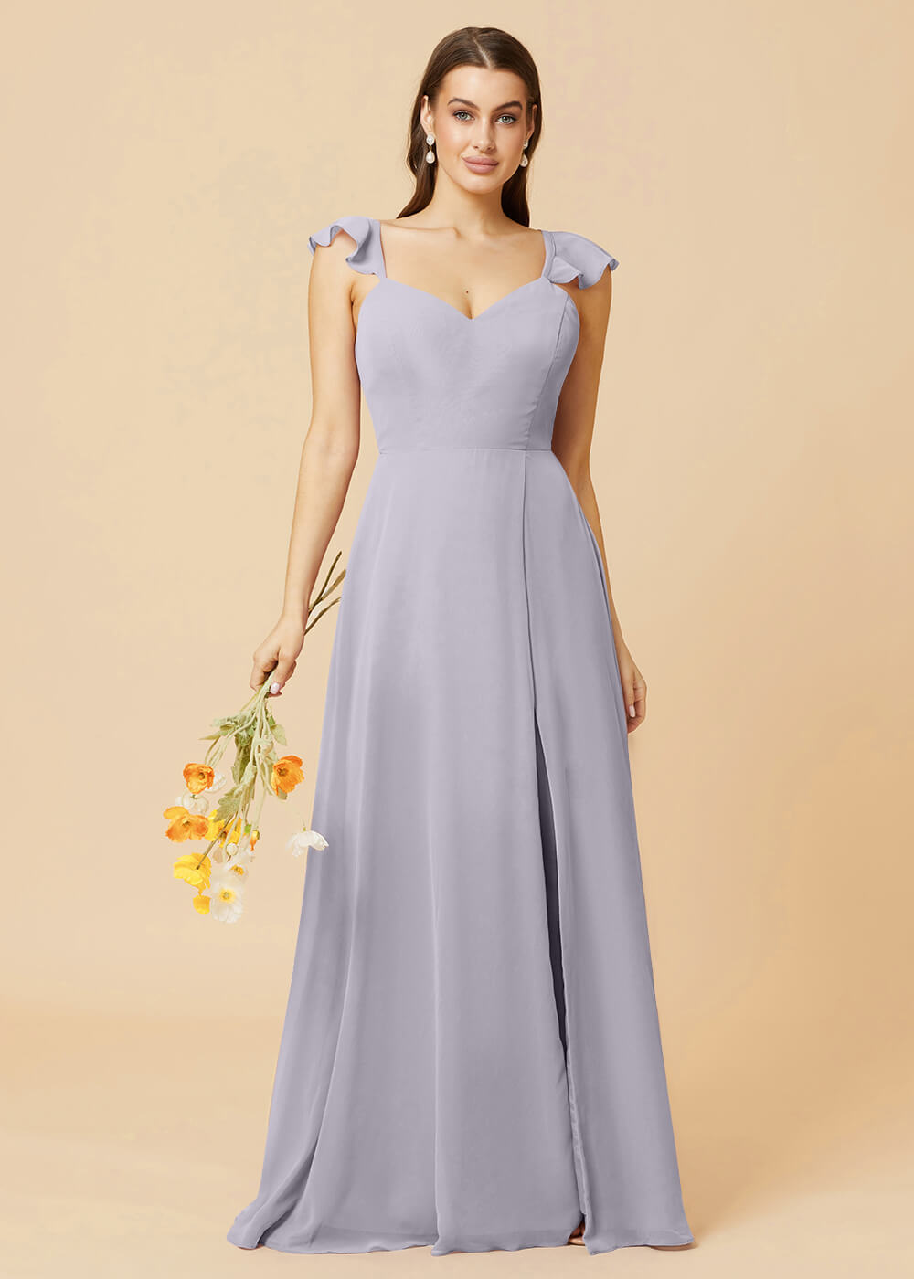 V-neck Tie Back Strap A-line Chiffon Bridesmaid Dress