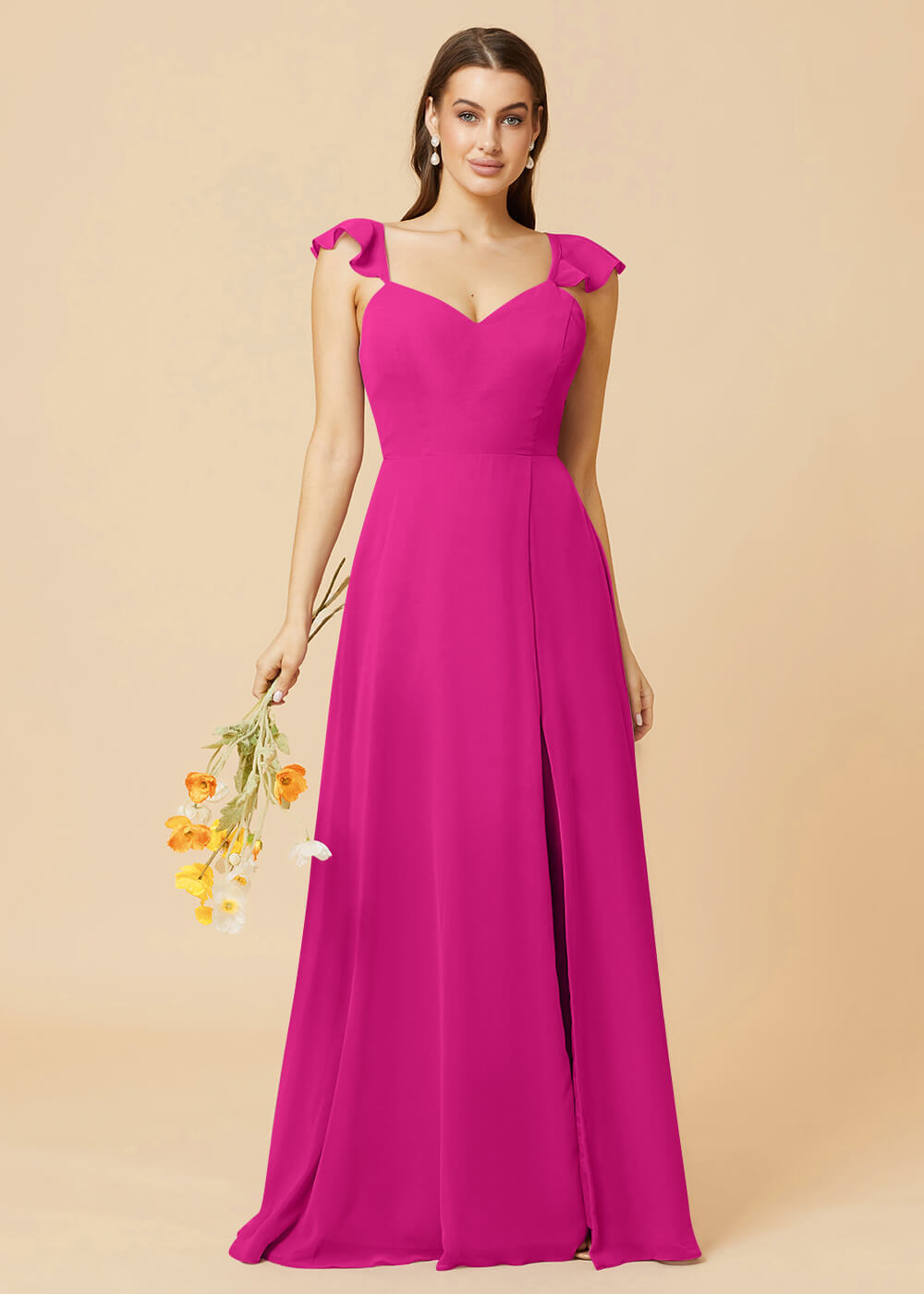 V-neck Tie Back Strap A-line Chiffon Bridesmaid Dress