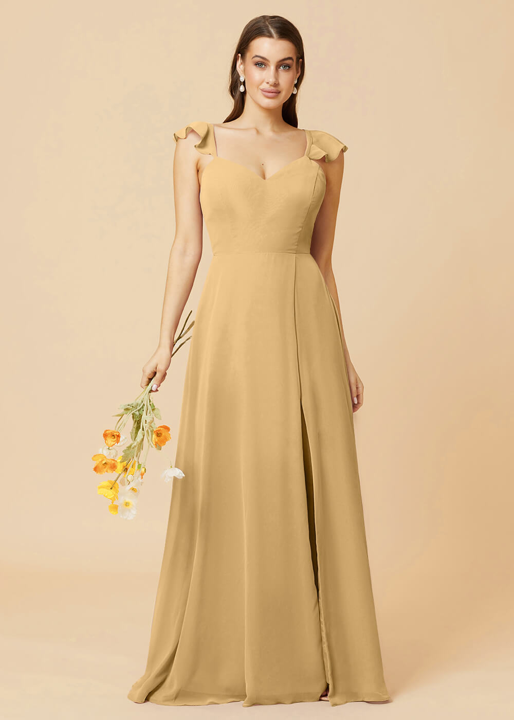 V-neck Tie Back Strap A-line Chiffon Bridesmaid Dress