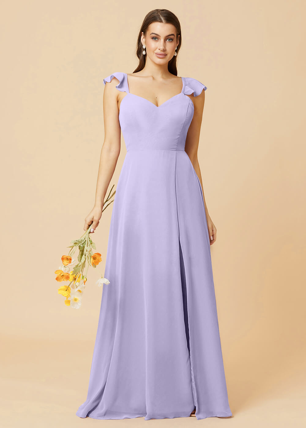 V-neck Tie Back Strap A-line Chiffon Bridesmaid Dress