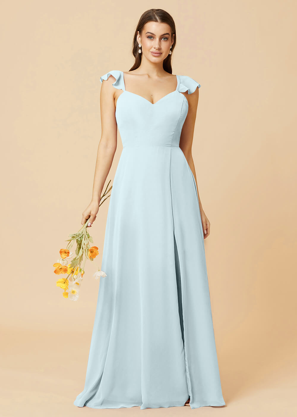 V-neck Tie Back Strap A-line Chiffon Bridesmaid Dress