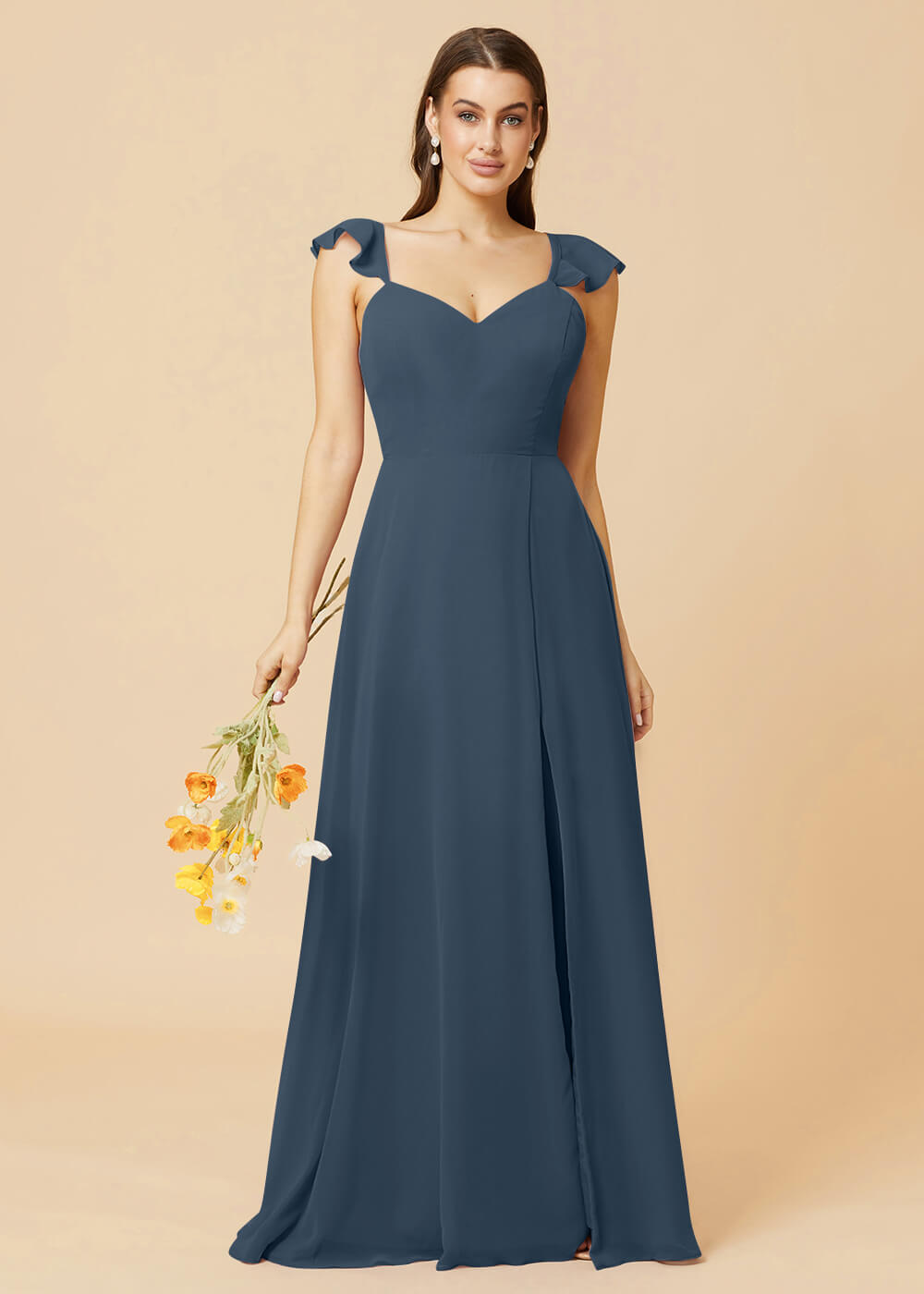V-neck Tie Back Strap A-line Chiffon Bridesmaid Dress