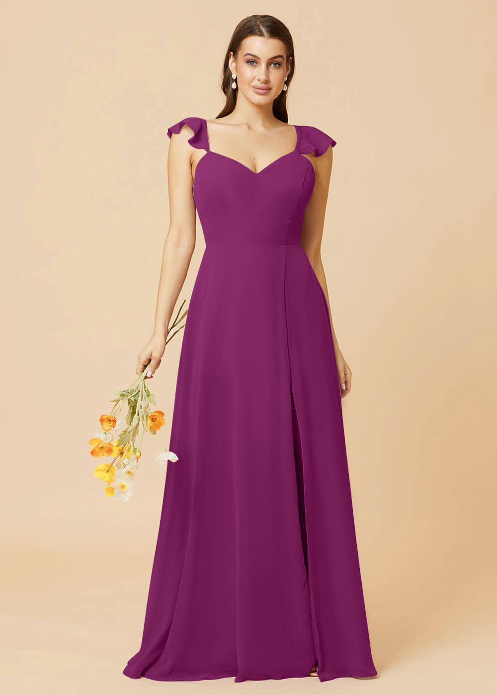 V-neck Tie Back Strap A-line Chiffon Bridesmaid Dress