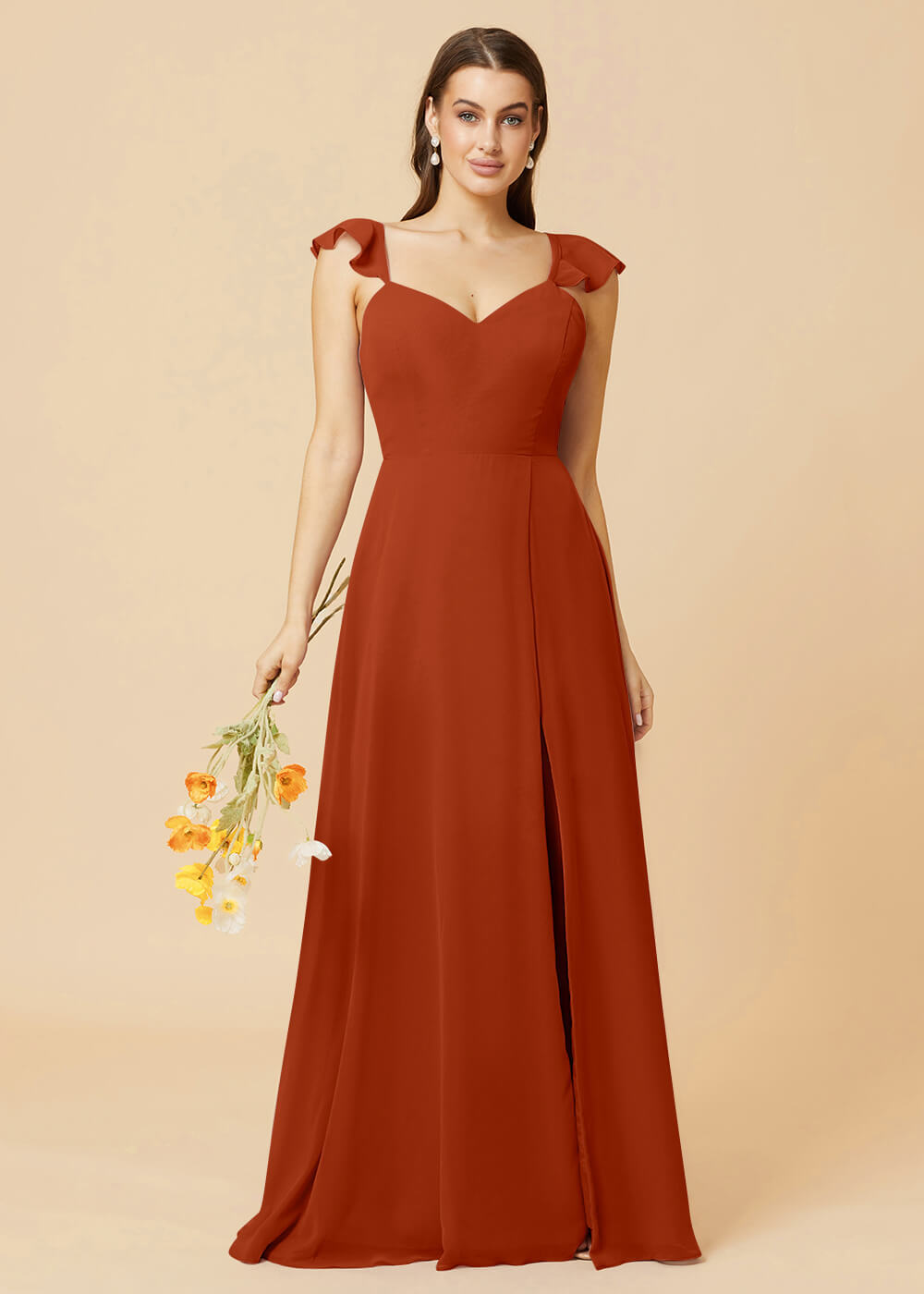 V-neck Tie Back Strap A-line Chiffon Bridesmaid Dress
