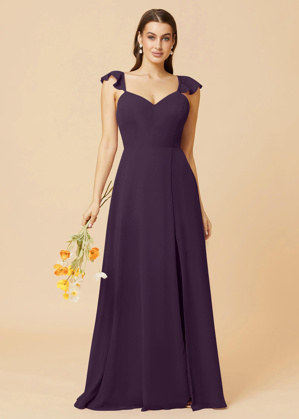 V-neck Tie Back Strap A-line Chiffon Bridesmaid Dress