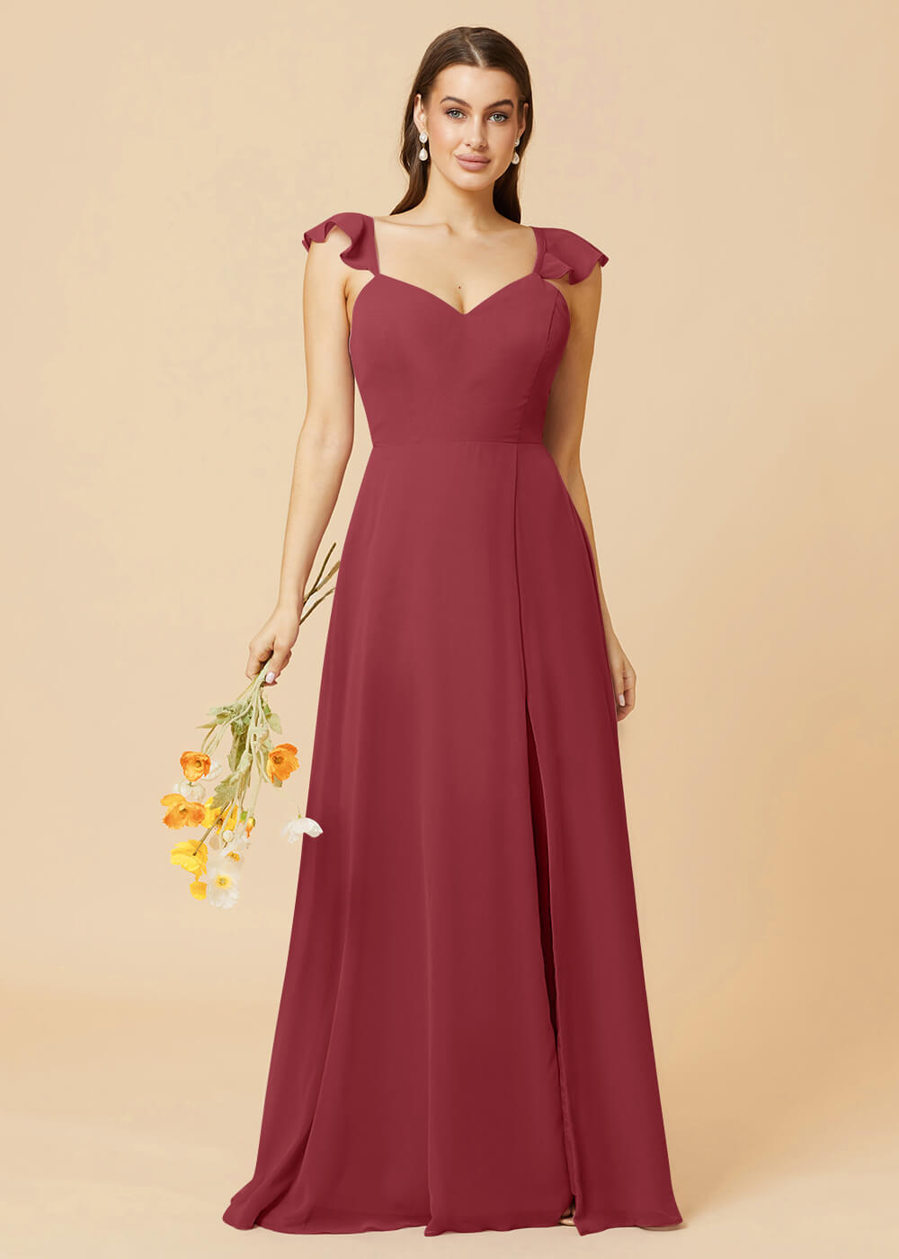 V-neck Tie Back Strap A-line Chiffon Bridesmaid Dress
