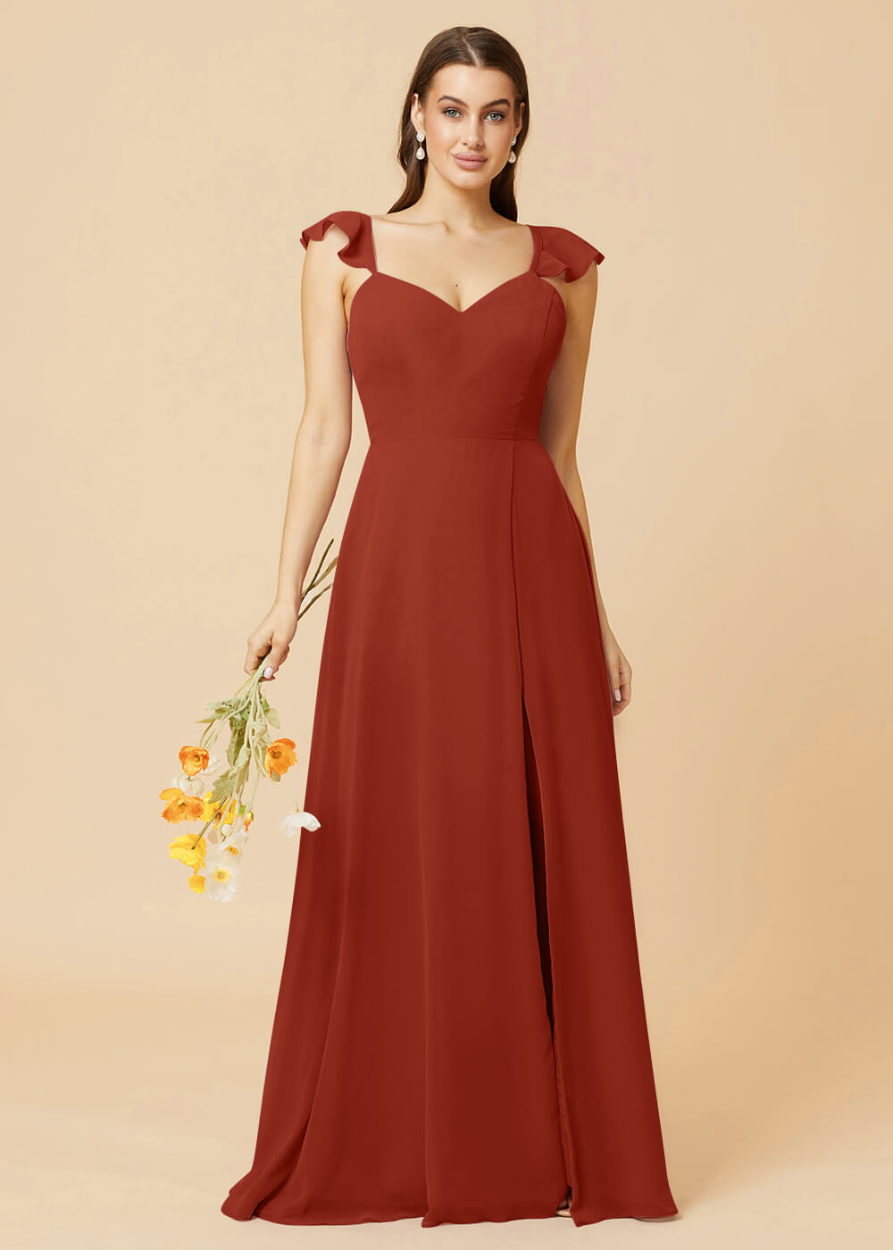 V-neck Tie Back Strap A-line Chiffon Bridesmaid Dress