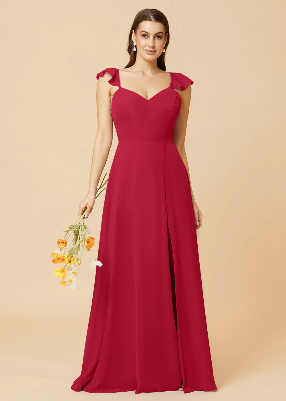 V-neck Tie Back Strap A-line Chiffon Bridesmaid Dress